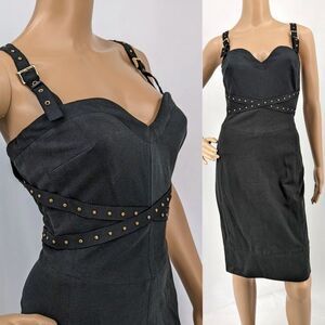 Foley + Corinna Midi Dress LBD Bodycon Buckle Stud Bondage Size XS